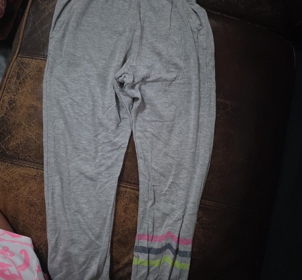 Vineyard Vines Light Gray Leggings with Pink, Green & Navy Stripe Detail